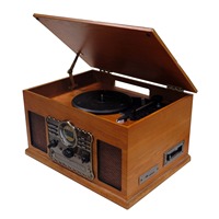 Tourne-disque vintage en bois, directement de l'usine, tout-en-un, compatible vinyle, CD, cassette, radio AM/FM, Bluetooth, haut-parleur intégré