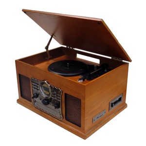 Tourne-disque vintage en bois, directement de l'usine, tout-en-un, compatible vinyle, CD, cassette, radio AM/FM, Bluetooth, haut-parleur intégré - Product Image 5