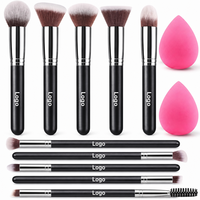 Ensemble de 10 pinceaux de maquillage avec étui, comprenant 10 pinceaux et 2 éponges, pinceaux plats et éventail pour le maquillage du visage et des yeux