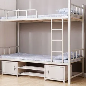 Atacado dormitório double decker em tamanho real gêmeo cama de beliche do metal com armários para estudante