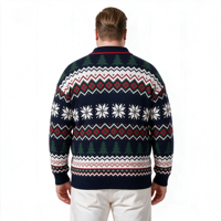 Pull en maille jacquard à col polo pour homme, motif bonhomme de neige et flocon de neige vert de Noël, style pixel, ODM OEM