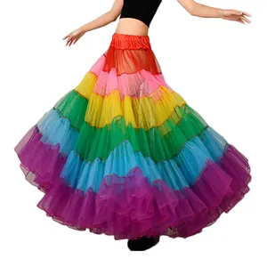 Toptan gökkuşağı renk oryantal dans performansı yarım örgü kabarık Tutu etek elbise giymek