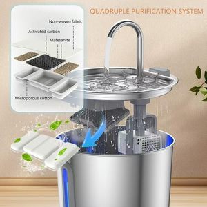 Distributeur d'eau pour animaux de compagnie OEM/ODM 2,2 L en acier inoxydable 304 écologique à débit automatique, motif uni, alimenté par batterie, portable pour chiens - Product Image 4