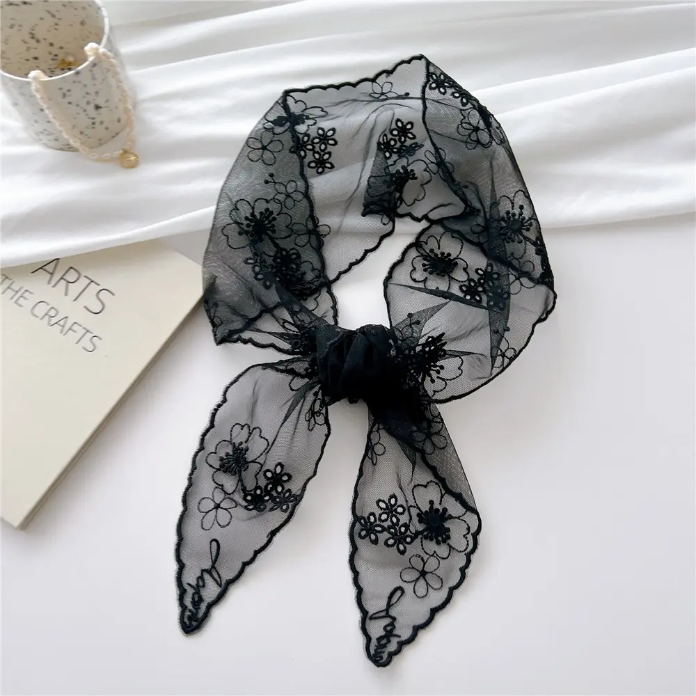 long chiffon silk embroidered designer lace scarves woman stylish other scarves & shawls