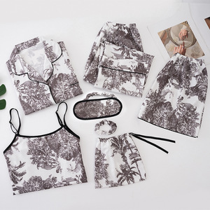 2025 nuevo conjunto de pijamas de siete piezas de seda para mujer conjunto de pijamas clásicos chaleco y pantalones cortos traje erótico para el hogar - Product Image 5