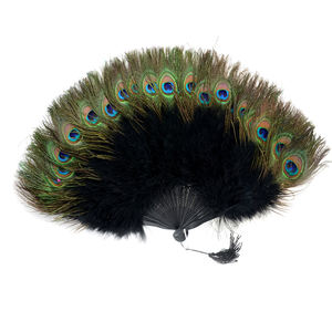 Abanico <span class=keywords><strong>de</strong></span> mano plegable <span class=keywords><strong>de</strong></span> plumas <span class=keywords><strong>de</strong></span> pavo real para mujer, accesorio para fiesta <span class=keywords><strong>de</strong></span> té, baile <span class=keywords><strong>de</strong></span> vacaciones, decoración nupcial para boda, venta al por mayor - Product Image 1