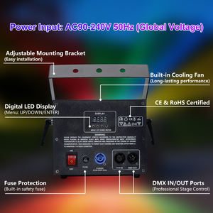TMUT Professional RGB Laser Light for Stage Wedding Full Color APP/Voice/DMX512 <b>Control</b> 3W Animation IP20 Rated Supports Dimmer - Product Image 4