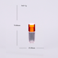 Flacon de 5 ml + 1 g personnalisable 2-en-1 pour ingrédients lyophilisés en poudre, idéal pour mélange liquide et poudre, emballage cosmétique