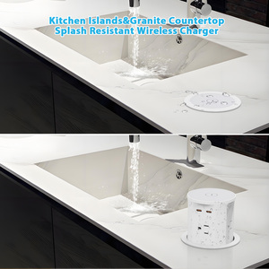 Enchufe Eléctrico Inteligente Retráctil con Carga Inalámbrica de 15W, 4 Tomas de Corriente, Resistente al Agua, con Sistema Neumático ABS para Cocina - Product Image 2