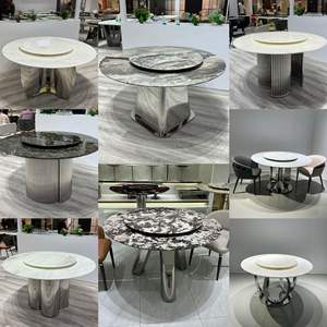 Mesa de comedor de arte del hierro engrosada de lujo, mesa de comedor de piedra de mármol de acero inoxidable para uso doméstico - Product Image 2