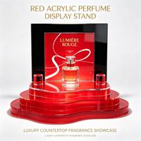 Support de présentation de parfum en acrylique transparent de luxe personnalisé en forme de vague, présentoir de comptoir en acrylique transparent pour cosmétiques, pour les magasins de parfums