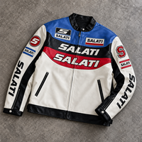 Blouson Moto Colorblock Brodé avec Patch Lettres, Fermeture Éclair, Col Montant, Style Streetwear Décontracté pour Hommes - Vente en Gros