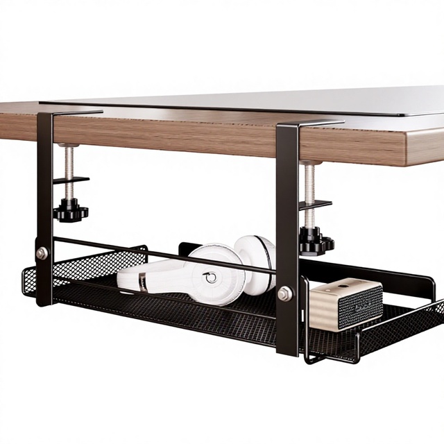Under Desk Cable Management Tray No Drill Wire Organizer for Computer Desk Power Strip Network Cable Storage