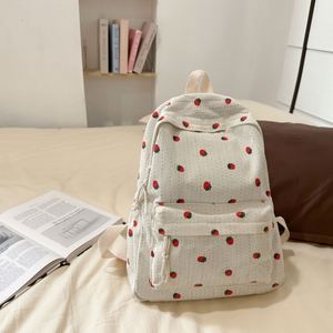 <b>Lightweight</b> Corduroy Cute Strawberry Girls Student <b>Backpack</b> Fashionable Polyester Lining School Bag - Product Image 2