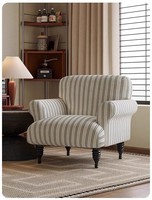 Fauteuil d'appoint à dossier haut en tissu de lin rayé, style vintage français du milieu du siècle, pour la maison