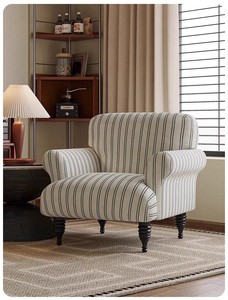Sillón <span class=keywords><strong>de</strong></span> Estilo Francés Vintage <span class=keywords><strong>de</strong></span> Mediados <span class=keywords><strong>de</strong></span> Siglo, con Patas Altas y Respaldo <span class=keywords><strong>de</strong></span> Alas, Tapizado en Lino a <span class=keywords><strong>Rayas</strong></span>, para Sala <span class=keywords><strong>de</strong></span> Estar - Product Image 2