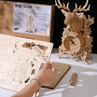 Reloj de Mesa con Cabeza de Ciervo en 3D de Madera al por Mayor, Rompecabezas 3D de Madera DIY para Adultos, Kit de Manualidades para Ensamblar un Reloj de Escritorio con Diseño de Alce