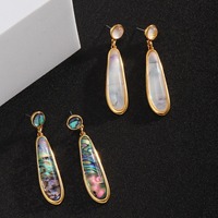 Boucles d'oreilles pendantes texturées en coquille d'ormeau avec pendentif en pierre pour femmes européennes et américaines, bijoux d'oreille originaux pour filles