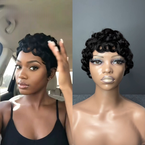 Parrucca Corta Ricci Chioma TQWS in Capelli Umani con Densità del 180%, Capelli Corti Naturali che Possono Essere Permanenti e Tinti - Product Image 2