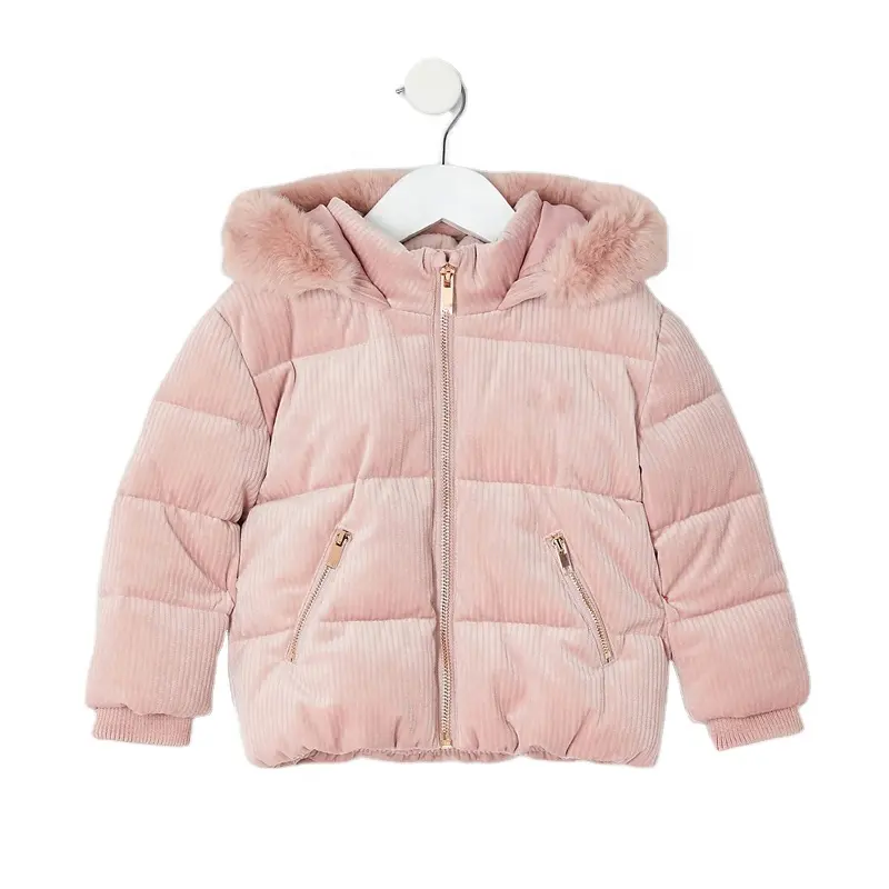 Bebé niñas Rosa Cable de Abrigo acolchado desmontable con capucha de invierno de los niños gruesa chaqueta caliente