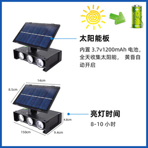 โคมไฟติดผนังกระจกนูน Hejia Solar 6 หลอด LED สำหรับภายนอกอาคาร กันน้ำ ใช้สำหรับลานบ้าน ปรับความสว่างได้ - Product Image 6