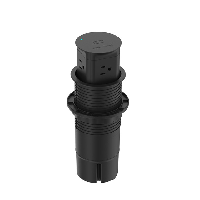 Hidden Design 15A 125V Power Outlet Plug with Socket Pop up Desktop Socket with Wireless Charger