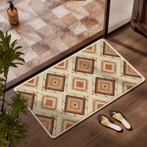 Alfombra de Baño Bohemia Geométrica Rectangular, Imitación Lino, Absorbente, Antideslizante, Engrosada, Resistente a las Manchas, Color Beige - Product Image 4