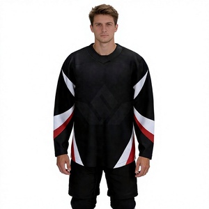 Custom Men's Black <b>Ice</b> Hockey Jersey Full Sleeve Sublimated Moisture Wicking Solid Regular Fit Adult Apparel Anti-UV Front Logo - Product Image 1