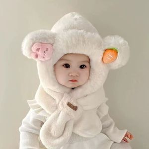 Ensemble chapeau et écharpe en peluche pour enfants, protection du cou chaude, 52-54cm, couvre-chef pour bébé fille et garçon, automne et hiver - Product Image 4