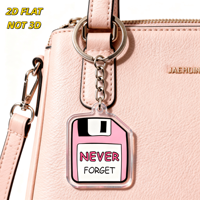 Porte-clés en acrylique disquette rose « Never Forget » – Breloque rétro technologique nostalgique pour clés, accessoire esthétique Y2K durable double face