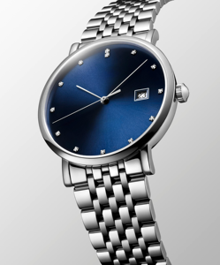 Montre en acier inoxydable argenté avec cadran bleu soleil et index en cristal, fonction date, Longinesing - Product Image 4