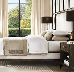 室内家具舒适放松卧室套装松木睡眠真皮床1.8米双人床