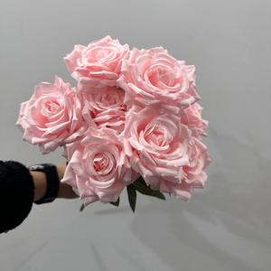 K 9 têtes tissu de soie brûlé Orange Rose Bouquet pour mariage maison fête décoration de noël Bouquet fleurs décoratives artificielles - Product Image 4