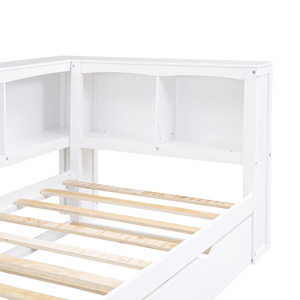 White Wooden Storage <b>Bed</b> With Shelves And Drawers <b>Space</b> <b>Saving</b> Low Box <b>Bed</b> For Children Adults And Elderly - Product Image 5