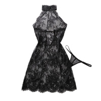 Set Babydoll Halter Tanpa Punggung Berbahan Lace Bulu Mata Wanita 2026