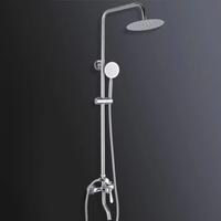 Ensemble de douche apparent thermostatique en laiton ABS chromé poli avec mitigeur à poignée unique, barre coulissante, jet de pluie doux et robinet mural