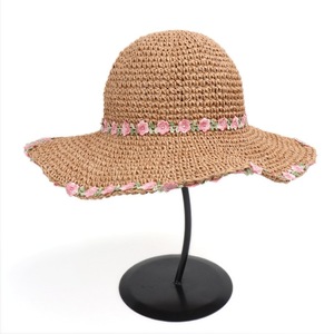 Floppy Straw Hat With Flower Embroidery For Beach Women Natural Grass Handmade Sun Protection Summer Wide Brim - Product Image 3