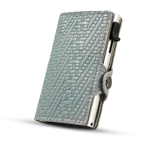 Casekey Custom Logo Mini Aluminum <b>Metal</b> Auto Eject Card Holder Carteira Blue Mechanism Leather Business Credit Card <b>Wallet</b> - Product Image 1