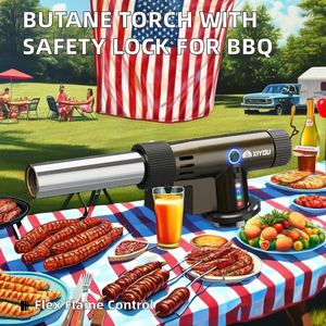 Modern Design Automatic Ignition Windproof <strong>Butane</strong> <strong>Torch</strong> Battery Included Adjustable BBQ Camping Tools (Plastic Stainless Steel) - Product Image 2