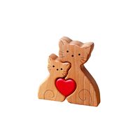 Hölzerne Katze Familie Puzzle Figuren Ornament Dekoration Muttertag Geschenk 2 in 1 Satz Katze Puzzle benutzer definierte gravierte Name