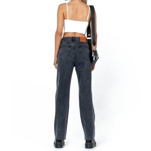 Nueva Llegada, Jeans de Mezclilla de Alta Calidad para Mujer, Corte Recto, Color Negro Lavado, Cintura Alta, Dobladillo sin Rematar - Product Image 2