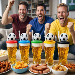 Gobelets de fête de football 500 ml, 5 couleurs, en plastique avec paille, réutilisables et durables, pour événements sportifs en plein air, fournitures en gros - Product Image 4