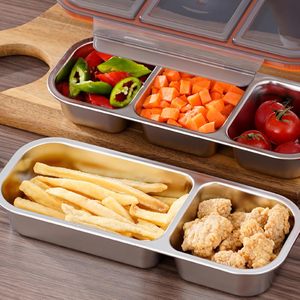 Takeaway leakproof thép không gỉ 3 ngăn hộp Snack với nắp 600ml chia gia vị Hộp Ăn Trưa hộp cho trẻ em người lớn - Product Image 4