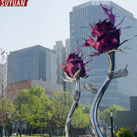 Sculpture de rose abstraite moderne 3D en acier inoxydable, gravée sur mesure, soudure fine, couleur personnalisable, logo personnalisable, 2 mm