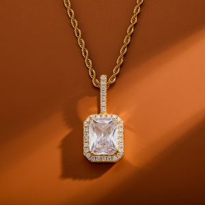 Colar de Elo Banhado a Ouro com Pingente de Pedra Natural Sólida Quadrada Estilo Hip Hop Transfronteiriço para Homens e Mulheres - Presente de Aniversário e Noivado - Product Image 2