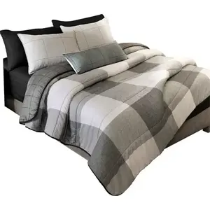 Ensemble de housse de couette Gales Grey Vianney XL/QS, coton à carreaux matelassé, 3 pièces, literie pour usage domestique - Product Image 4