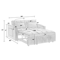 Sofá Cama Plegable Moderno Multifuncional de Terciopelo de 2 Plazas con Puerto USB y Soporte para Apartamento