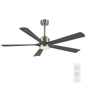 Modern Ceiling Fan with Lights and Remote Control 5 Solid Wood Blades Noiseless Reversible DC Motor Living Room Ceiling Fan
