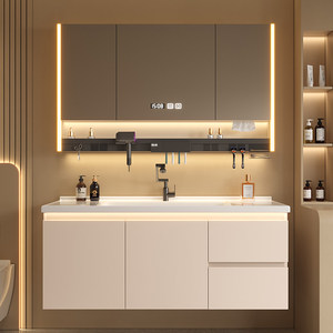 New smart bathroom cabinet combination hand wash basin cabinet bathroom hot curved integrated basin wash basin - Product Image 2