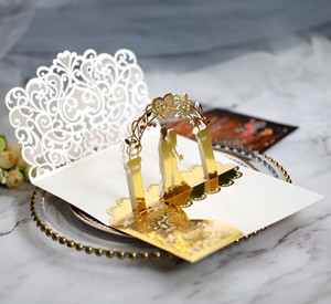 Nuovo stile di lusso 3D Pop up di nozze sposa biglietti di auguri di carta piegata modello stampato <span class=keywords><strong>invito</strong></span> a nozze carta oro - Product Image 6
